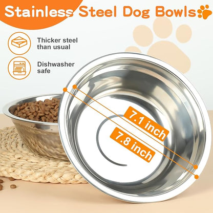 COMESOON Elevated Dog Bowls, 5 Adjustable Heights (3.9"-13.4") Raised Dogs Food Bowl Stand for Medium Large Sized Dogs, Non-Slip Foldable Travel Pet Feeder Grey with Stainless Steel Bowls