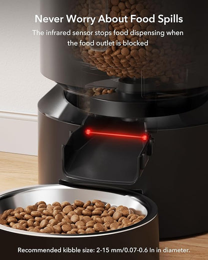 PETLIBRO Automatic Cat Feeder, Automatic Dog Food Dispenser with Freshness Preservation, 5L Timed Pet Feeders for Dry Food, Up to 6 Meals Per Day, Granary 5L Basic Button Type Black