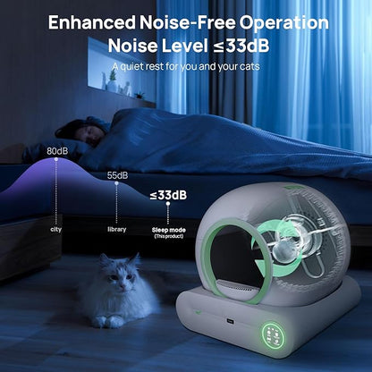 Self Cleaning Litter Box, 2026 Upgraded Automatic Cat Litter Box, Includes 2 roll Liners, 65L+9L Large Capacity Box Robot, Suitable for Medium Cats and Kittens, APP Control - Green