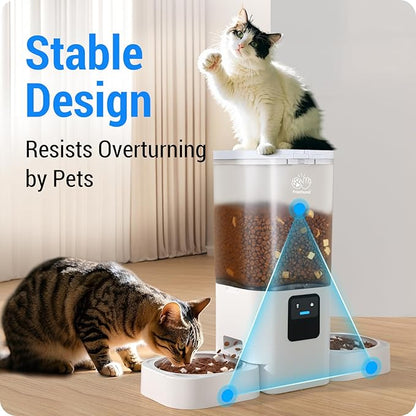 Frienhund Automatic Cat Feeder 2 Cats with Slow Feed: Dual Automatic Dog Feeder with 5G WiFi, Cat Food Dispenser with APP Control for Multiple Pets, Detachable for Easy Clean, Double Pet Bowl - 29 Cup