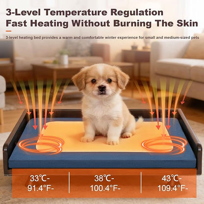 Smart Pet Bed with Powerful Downward Ventilation & Heating, Solid Wood Frame, Touch Control, 3-Speed Warmth & Cooling, Removable Heating Pad, 3-Color Ambient Light, All-Season Comfort for Cats & Dogs