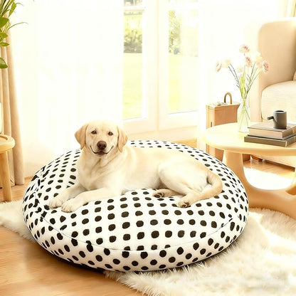 Washable Dog Bed Covers Round Replacement Dog Bed Covers, White 45 Inch Waterproof Sofa Cover with Dot Print Design for Medium & Large Pet Beds, Cover Only