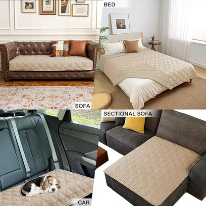 fuguitex Waterproof Dog Blanket Reversible for Small Dogs Resistant Leakproof Washable Couch Cushion Bed Protector Cover for Indoor Furniture Pet Friendly（82"*82",Beige+Khaki