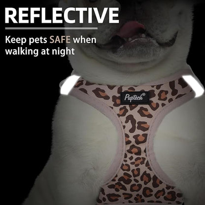 PUPTECK Dog Harness and Leash Set for Small Medium Dogs No Pull Step-in Soft Mesh Puppy Cat Vest Harnesses Reflective at Night, Brown Leopard Print, XS