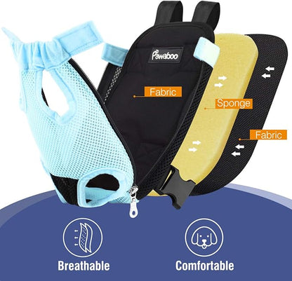 Pawaboo Pet Carrier Backpack, Adjustable Pet Front Cat Dog Carrier Backpack Travel Bag, Legs Out, Easy-Fit for Traveling Hiking Camping for Small Medium Dogs Cats Puppies, Medium, Blue