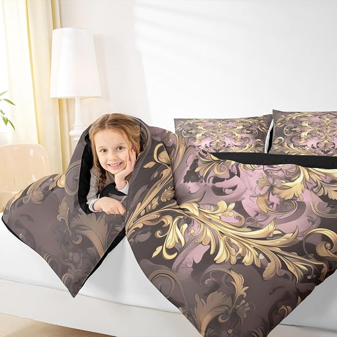 Erosebridal (Just Print Damask King Size Bedding Set, Retro Vintage Flowers Paisley Comforter Set for Women Men Adults, Hippie Bohemian Duvet Quilt Sets, Tribal Exotic Victorian Bed Sets