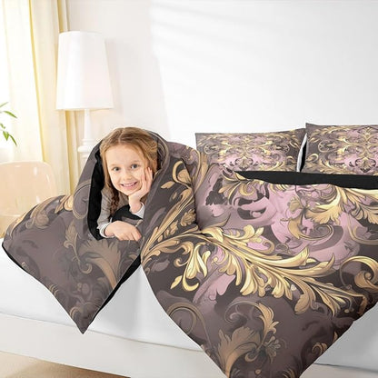Erosebridal (Just Print Damask King Size Bedding Set, Retro Vintage Flowers Paisley Comforter Set for Women Men Adults, Hippie Bohemian Duvet Quilt Sets, Tribal Exotic Victorian Bed Sets