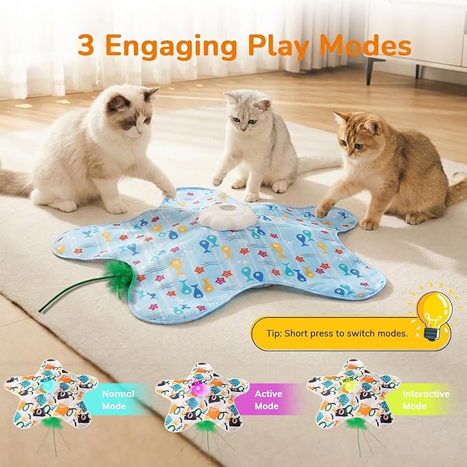 Cat Toy, Interactive Cat Toy, Cat Toys Interactive, Rechargeable Hide And Seek Automatic Kitten Toy With 2 Replaceable Wands, 3 Modes, 10-Min Auto-Sleep & Realistic Mouse Sounds For Indoor Cats