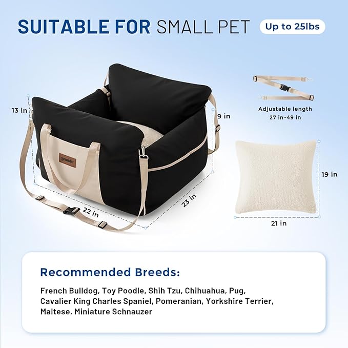 ZOMISIA Dog Car Seat for Small to Medium Dogs - Waterproof Pet Booster Seat for Car with Clip-On Safety Leash, Travel Carrier for Puppy up to 25 lbs, Memory Foam Filling & Adjustable Buckles, Grey