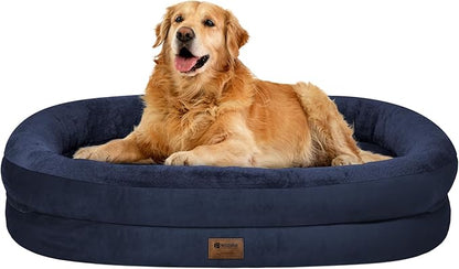 Orthopedic Dog Bed for Large Dogs, Waterproof Dog Bed for Large Size Dogs with Bolsters, Egg Crate Foam Sofa Bed with Washable Removable Cover & Non-Slip Bottom, Navy