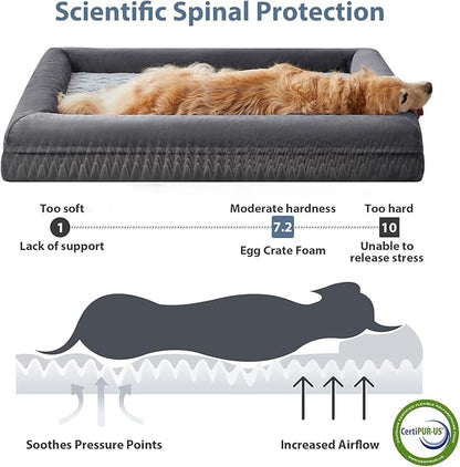 WNPETHOME XXL Extra Large Dog Bed, Washable Dog Couch with Removable Waterproof Cover, Orthopedic Large Pet Sofa Bed with Bolster Sides for Sleeping