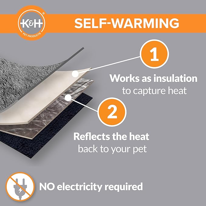 K&H PET PRODUCTS Self-Warming Cat Bed Pad, Self Heating Pad for Outdoor Cat Houses, Warming Mat for Indoor Pet Beds & Furniture, Reversible Blanket, Washable - Small 21 X 17in Oatmeal/Chocolate