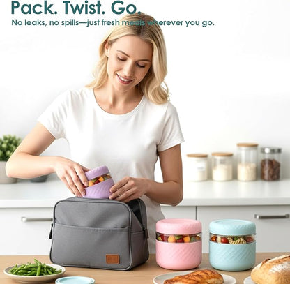 24 oz Glass Lunch Bowl Containers with Lids 2 Pack | Leak & Spill Proof, BPA-Free, Microwave & Dishwasher Safe | Airtight Meal Prep & Food Storage Jar for Lunch, Salad, Soup, Oats, Stew, Yogurt