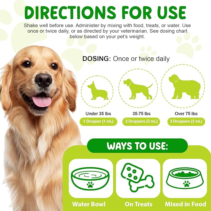 Yeast Infection Treatment for Dogs, Natural Yeast Treatment for Dog Ear Infection & Allergy Relief, Itchy Skin Relief, Skin & Coat Support, Dog Herbal Supplement - Dogs Ear Care & Immune Support, 60ml