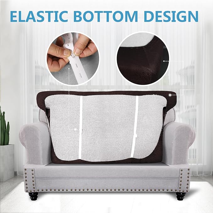 ANARACHON Leather Look Couch Cushion Covers Sofa Seat Slipcovers Sets Couches Furniture Protector for Sectional Armchair Loveseat Pets Kids Stretch Spandex Fabric (1 T-Cushion loveseat, Chocolate)