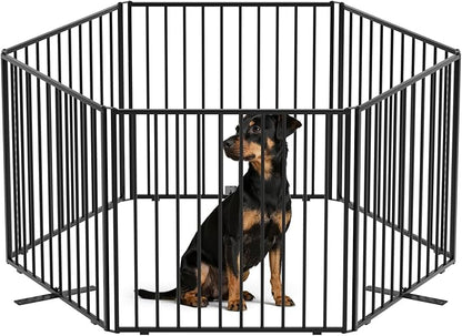 19.7" H Metal Freestanding Dog Gate, Portable Pet Gate Indoor, Travel-Friendly Temporary Enclosure for Small Dogs Puppies, Pet Barrier with Carry Bag & Stakes - 6 Panels