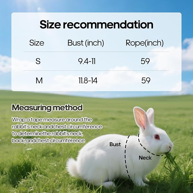 Adjustable Bunny Harness and Leash Set Double Buckle with Reflective Strips Rabbit Vest Pets Stuff Suitable for Rabbit Walks Accessories (Powder Blue, S)