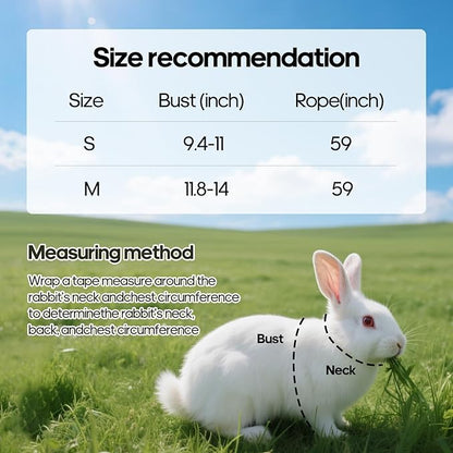 Adjustable Bunny Harness and Leash Set Double Buckle with Reflective Strips Rabbit Vest Pets Stuff Suitable for Rabbit Walks Accessories(Orange Green, M)