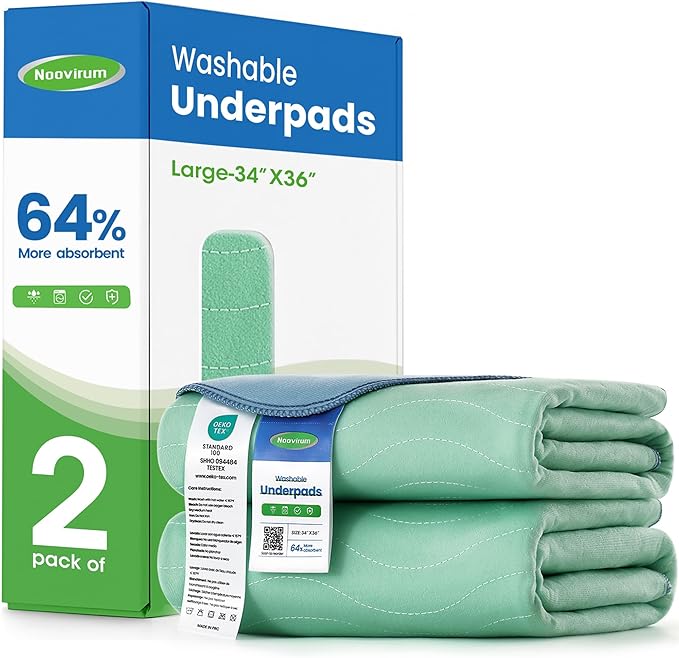 Noovirum® Washable Underpads,34"x36" (Pack of 2) - Heavy Absorbency Incontinence Bed Pads for Adults, Kids & Pets - Waterproof Reusable Protective Pad for Bed, Sofa, Furniture & Floor