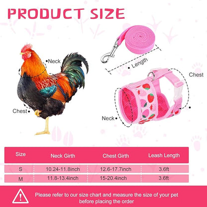 Frienda 2 Pcs Adjustable Chicken Harness and Leash Set Spring Summer Comfortable Elastic Hen Vest Breathable Harness for Hens Duck Goose Pet Training Walking Supplies(Pineapple, Strawberry,Small)
