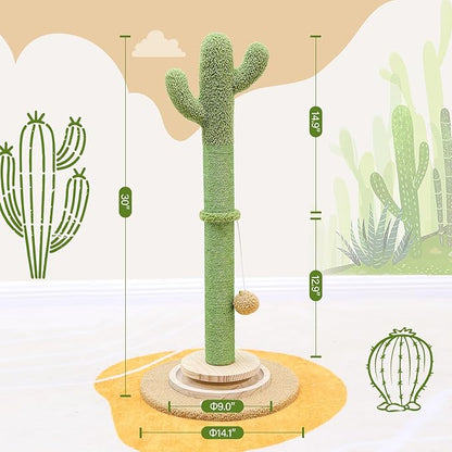 Globlazer Tall Scratching Post for Cats, Cactus Cat Scratching Post Cat Scratcher Cute Sisal Large Cat Scratching Post with Modern Wooden Ball Tracking Interactive Toys, SC30