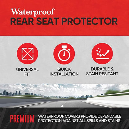 Motor Trend AquaShield Black Neoprene Rear Bench Seat Cover - 100% Waterproof Back Seat Protector for Car Truck Van SUV - Universal Fit for Dogs, Pets & Kids