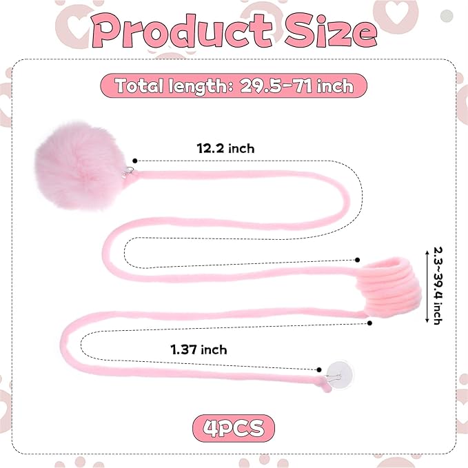 InnoHHustle 4PCS Cat Spring Toys, Hanging Fluffy Cat Ball Toys with Bell Stretchable Interactive Cats Teaser Soft Plush Interactive Cat Toy for Indoor Cats Kitten Play Chase Exercise