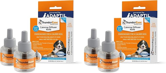 ThunderEase Dog Calming Pheromone Diffuser Refill,Powered by ADAPTIL,Vet Recommended to Relieve Separation Anxiety,Stress Barking& Chewing,and The Fear of Fireworks & Thunderstorms 60 Day,(Pack of 2)