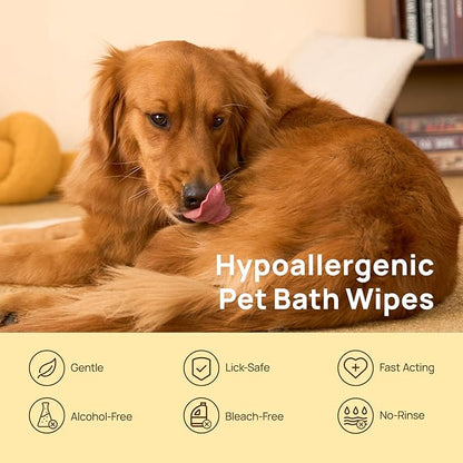 HICC PET Cleaning Deodorizing Glove Wipes for Dogs & Cats, Vet Recommended Hypoallergenic Hydrating & Nourish Fur Pet Grooming Glove Wipes, Pet Bathing Wipes for Horse Coat Care, 6pcs Rose Scent