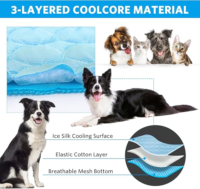 Mannice Dog Cooling Mat, Pet Cooling Mat for Dogs Cooling Blanket for Dogs Dog Cooling Pad for Kennels, Crates, Cars, Indoor & Outdoor Ice Silk Cooling Mat for Extra Large Dogs (Blue, XL(40 * 28"))