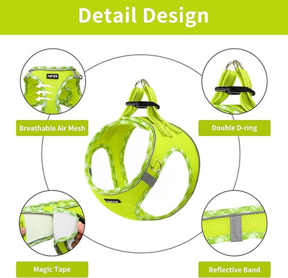 AMTOR Small Dog Harness with Leash Set, No Escape Easy Walk Puppy Harnesses for Training Walking, Step-in Reflective Soft Dogs Vest for XS S Medium Extra-Small Large Sized Dog(S Size,Green/White)