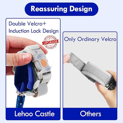 Lehoo Castle Toddler Leash, 4.9ft Kid Leash Wrist with Induction Lock, Anti Lost Wrist Link for Toddlers, Reflective Leash for Kids, Child Leashes for Toddlers (Navy Blue)