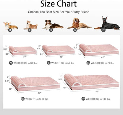 Orthopedic XL Dog Bed Large Sized Dog with Pillow 42''X28'', Waterproof Soft Comfortable Egg Crate Foam Pet Crate Beds Mat with Removable Washable Cover and Non-Slip Bottom, Pink