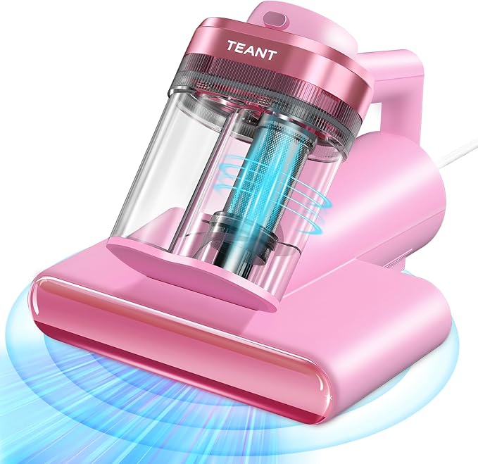 Teant Mattress Vacuum Bed Vacuum Cleaner with 253.7nm UV-C Light, Hyper Helix Motor with 16kPa Strong Suction & 33000 RPM/Min Tapping, HEPA Filter, 149℉ Heat & Ultrasonic & Anion for Bed and Pet