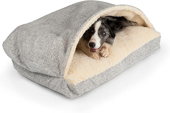 Snoozer Rectangle Cozy Cave Dog Bed - Indoor Dog Bed with Cover Cave, Covered Calming Burrow for Medium & Large Sized Pets with Blanket Attached, Enclosed, Washable Cover - Large, Palmer Dove