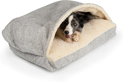 Snoozer Rectangle Cozy Cave Dog Bed - Indoor Dog Bed with Cover Cave, Covered Calming Burrow for Medium & Large Sized Pets with Blanket Attached, Enclosed, Washable Cover - Large, Palmer Dove