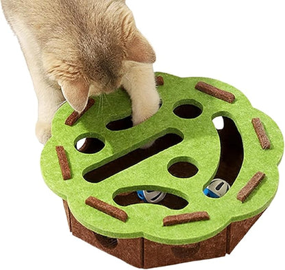 Interactive Cat Scratch Puzzle Enrichment Box – Felt Maze Toy with Nail File, Ideal for Indoor Cats Self Play, Scratching & Hunting Fun