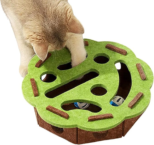 Interactive Cat Scratch Puzzle Enrichment Box – Felt Maze Toy with Nail File, Ideal for Indoor Cats Self Play, Scratching & Hunting Fun