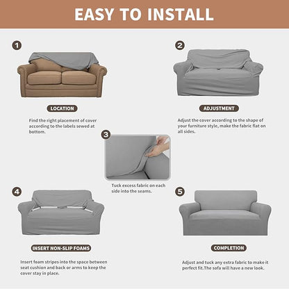 Easy-Going 100% Waterproof Chair Couch Cover, Dual Waterproof Sofa Cover, Stretch Jacquard Sofa Slipcover, Leakproof Furniture Protector for Kids, Pets, Dog and Cat (Chair, Light Gray)