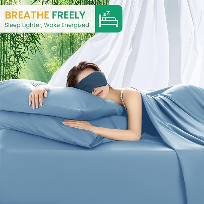 SONORO KATE 100% Viscose Derived from Bamboo_Sheets Queen Size, Ultra Breathable & Cooling Bed Sheets for Hot Sleepers, Hotel Luxury Silky Bedding Sheets, 16" Deep Pocket - 4PC (Teal Blue,Queen)