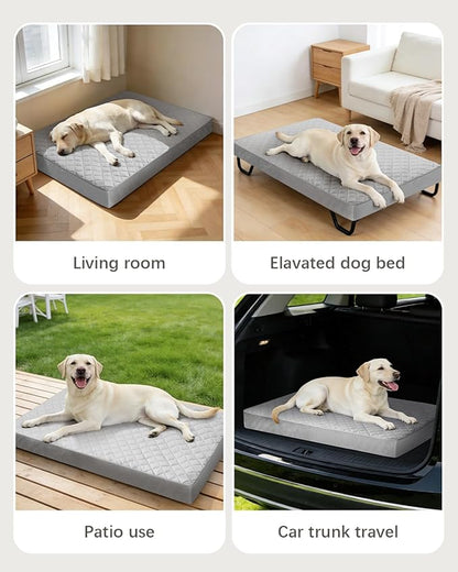 NUPIDA Orthopedic Dog Beds Large Sized Dog Waterproof Pet Mattress with Removable Washable Cover and Non-Slip Bottom, Quilting Mat for Crate, 35x22 Inch, Light Gray