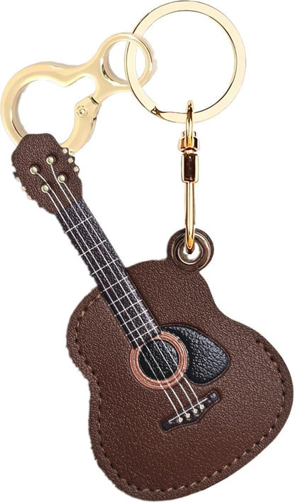 Leather Keychain Holder Case Compatible with AirTag,Cute Protective Cover with Keyring,Anti-Scratch Finder GPS Tracker Case for Wallet Keys,bag,pets,Backpack(Guitar Brown)