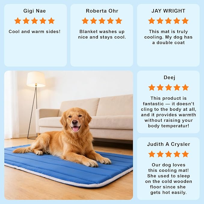 Dog Cooling Mat, Super Thick Cold Memory Sponge Cooling Mat for Dog,Foldable Crate Pet Bed & Non-Slip, (Q-Max > 0.45) Long-Lasting Cool & Keep Your Pet Cool. (Large - (35.4 x 23.6 Inch)