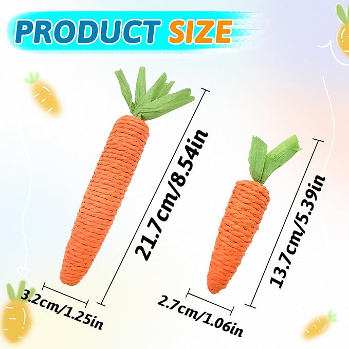Andiker 2PCS Cat Chew Toys, 1 Small&1 Large Carrot Shapes Cat Rope Toys with Sounding Parcels Interactive Cat Toys for Indoor Cats and Kittens for Biting Chewing Keeping Teeth Clean