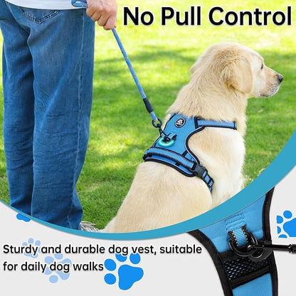 NESTROAD No Pull Dog Harness,Adjustable Oxford Dog Vest Harness with Leash,Reflective No-Choke Pet Harness with Easy Control Soft Handle for Large Dogs(Large,Blue)