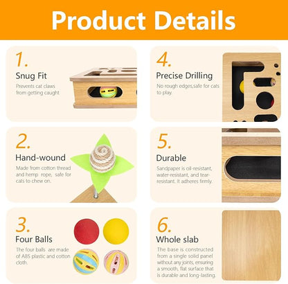 Cat Scratch Puzzle Enrichment Box,Cat Nail File Enrichment Box,No Assembly Required,Built-in Sandpaper Trims Your pet's Claws as They Play(Burlywood Color)