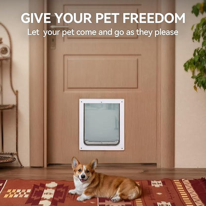 PAWISE 2 Way Dog Door, Lockable Dog Flap with Durable Metal Panel & Flexible Transparent Flap, Weatherproof & Easy Install Pet Door for Dogs, Quiet and Energy-Efficient Design Doggy Door (11.8"x12.2")
