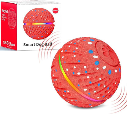 Interactive Dog Toys Dog Ball - Smart Moving Bouncing Dogs Ball with RGB Lights, E-TPU Material, 3 Play Modes Automatic Rolling Balls Toy for Small Medium Dogs Keep Them Busy(Red)