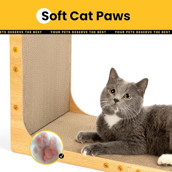 Conlun Cardboard Cat Scratcher, 26" L-Shaped Scratch Pad, Vertical Wall-Leaning Scratching Board to Protect Furniture for Indoor Cats,Wood Grain Jumbo