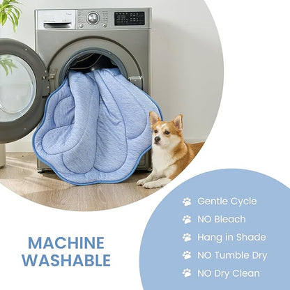 Cozy Bliss Cute Shell Shape Cooling Mat for Medium Dogs, Non-Slip, Leakproof Washable Pet Cooling Mat for Hot Weather with Q-Max 0.5, Indoor and Outdoor Summer Pad, Heather Haze Blue, 35"x40"